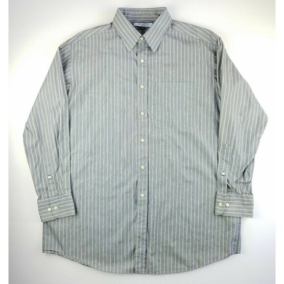Tommy Hilfiger Shirt Mens Large Ithaca Gray Striped Button Up Business Formal‎ - Picture 1 of 12